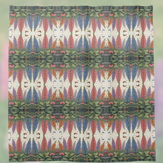 Lupinebloemen Vlinders  bloempatroon Douchegordijn