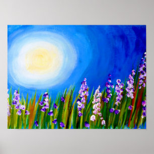 Lupinen in een Grassy-weide Poster