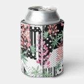 Lupines op een lappendeken zwarte en witte achterg blikjeskoeler (Blikje Voorkant)