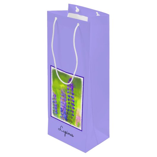 Lupineschildering - Oorspronkelijke blowerende kun Wijn Cadeautas (Achterkant Gekanteld)