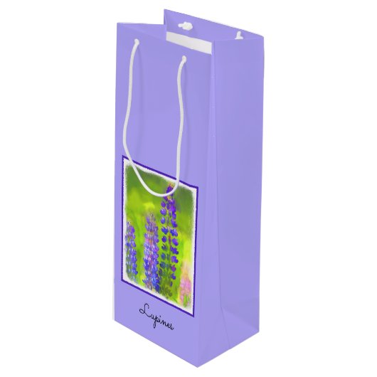 Lupineschildering - Oorspronkelijke blowerende kun Wijn Cadeautas (Voorkant Gekanteld)