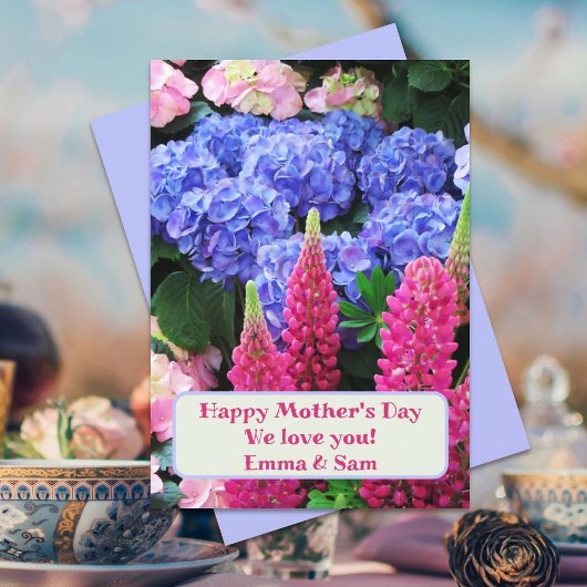Lupins Hydrangea Flowers Happy Mothers Day Kaart