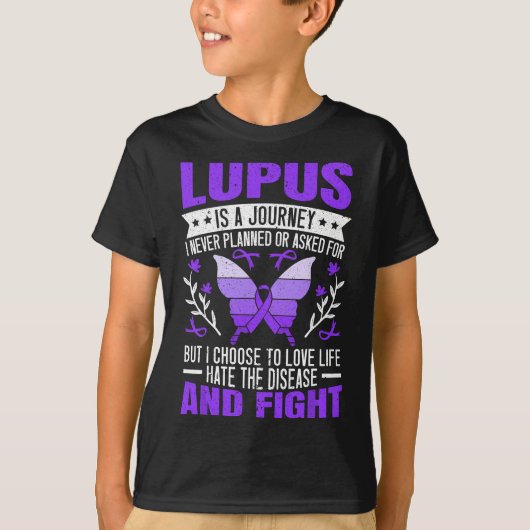 Lupus Awareness Butterfly Draag Paarse SLE Autoimm T-shirt (Voorkant)