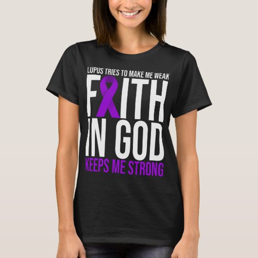 Lupus Awareness Faith God Survivor Paarse Ribbon T-shirt (Voorkant)