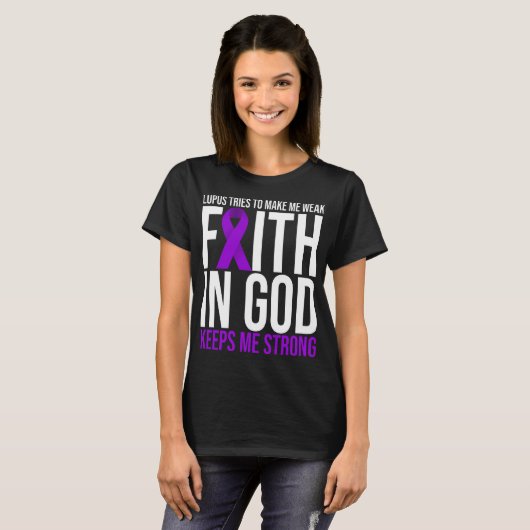Lupus Awareness Faith God Survivor Paarse Ribbon T-shirt (Voorkant volledig)
