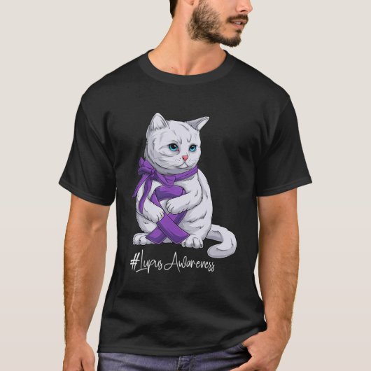 Lupus Awareness Maand Paarse Lint Kat T-shirt (Voorkant)
