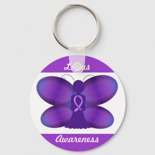 Lupus Awareness paarse fairy vlinder Sleutelhanger (Voorkant)
