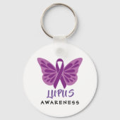 Lupus Awareness Paarse Ribbon Butterfly Sleutelhanger (Voorkant)