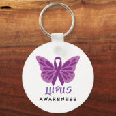 Lupus Awareness Paarse Ribbon Butterfly Sleutelhanger (Voorkant)
