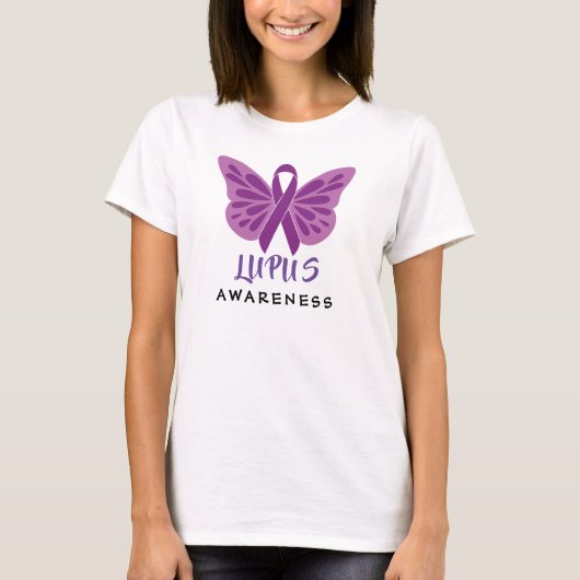 Lupus Awareness Paarse Ribbon Butterfly T-shirt (Voorkant)
