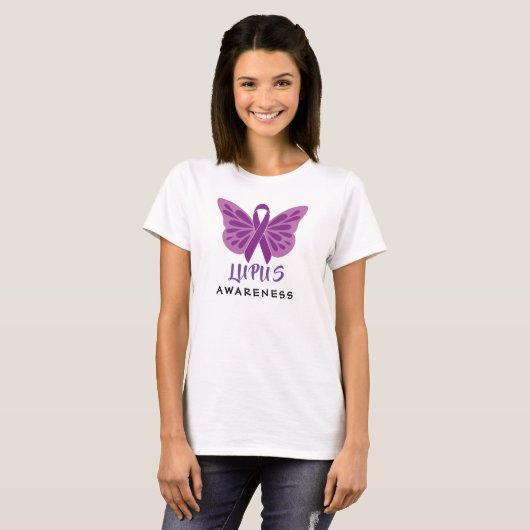 Lupus Awareness Paarse Ribbon Butterfly T-shirt (Voorkant volledig)