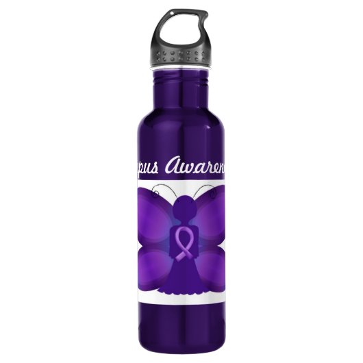 Lupus Awareness paarse vlindervlinder Waterfles (Voorkant)