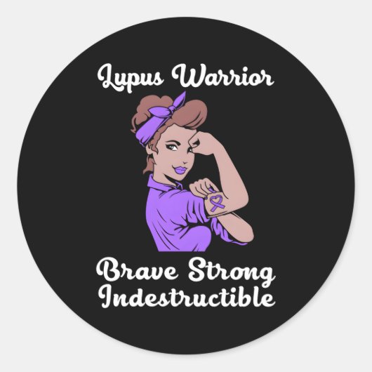 Lupus Awareness Ribbon Lupus Warrior voor Ronde Sticker (Voorkant)