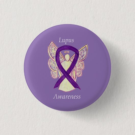 Lupus Paars Awareness Ribbon Angel Custom Art Pin Ronde Button 3,2 Cm (Voorkant)