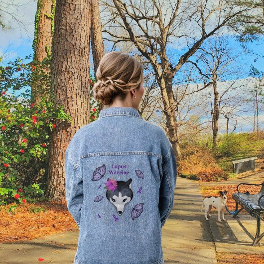 Lupus Warrior Wolf Paarse lintvlinder Denim Jacket