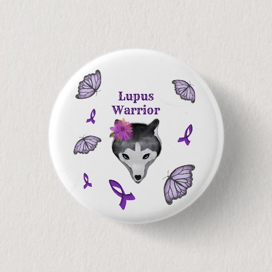 Lupus Warrior Wolf Paarse lintvlinder Ronde Button 3,2 Cm (Voorkant)