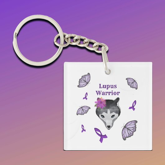 Lupus Warrior Wolf Paarse lintvlinder Sleutelhanger