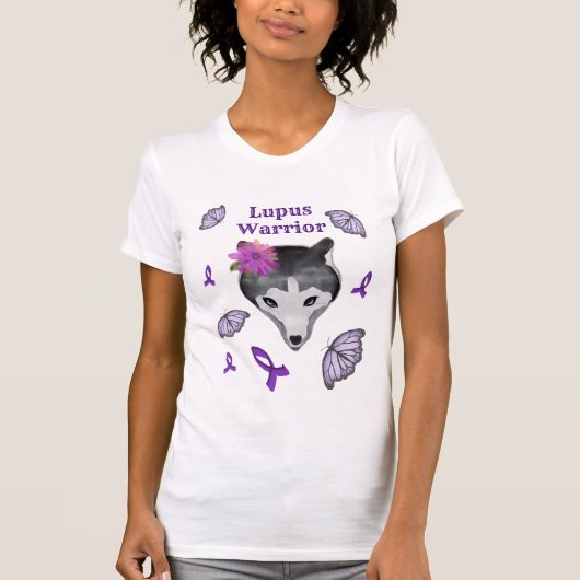 Lupus Warrior Wolf Paarse lintvlinder T-shirt (Voorkant)