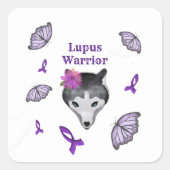 Lupus Warrior Wolf Paarse lintvlinder Vierkante Sticker (Voorkant)
