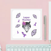 Lupus Warrior Wolf Paarse lintvlinder Vierkante Sticker