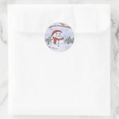 Lura's Winter Sneeuwman Kerstlabels Ronde Sticker (Tas)