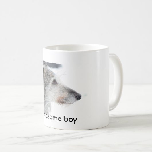 Lurcher-hond in sneeuw, knul koffiemok (Voorkant rechts)