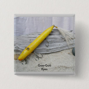  Lure Yellow Goo-Goo Eyes Lure Badge Vierkante Button 5,1 Cm