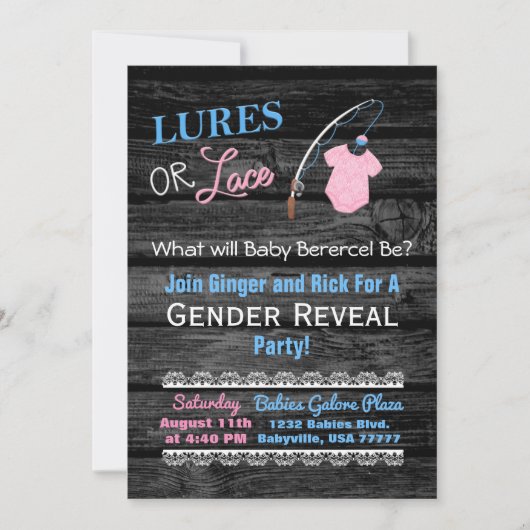 Lures of Lace Wooden Gender Reveal Baby shower Kaart (Voorkant)