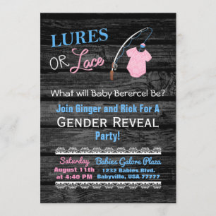 Lures of Lace Wooden Gender Reveal Baby shower Kaart