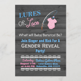 Lures of Lace Wooden Gender Reveal Baby shower Kaart