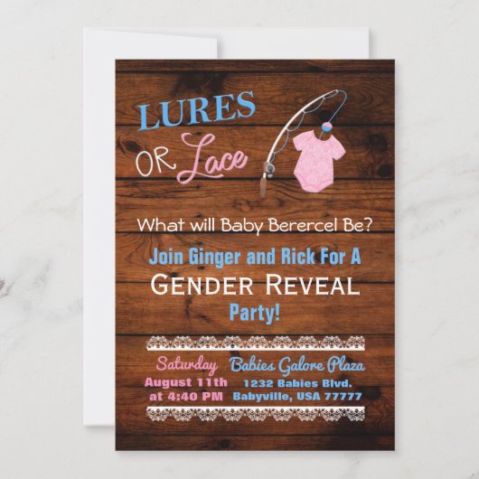 Lures of Lace Wooden Gender Reveal Baby shower Kaart (Voorkant)