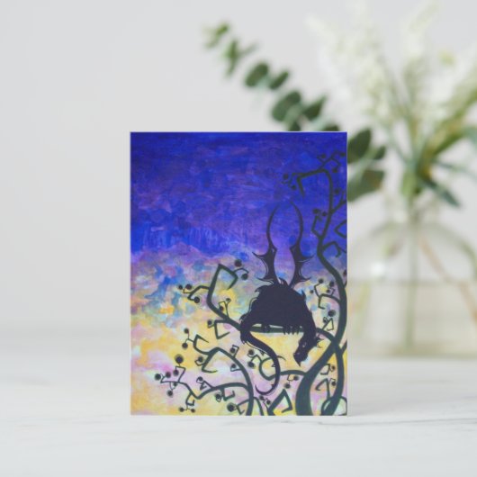 Lurking Dawn dragon silhouette fantasy art postcar Briefkaart (Staand voorkant)