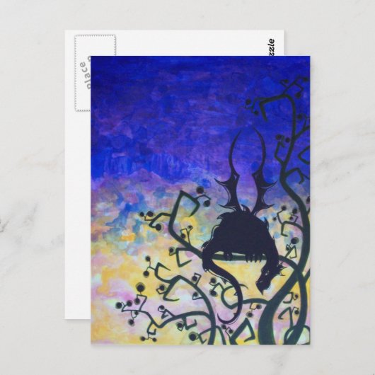 Lurking Dawn dragon silhouette fantasy art postcar Briefkaart (Voorkant / Achterkant)