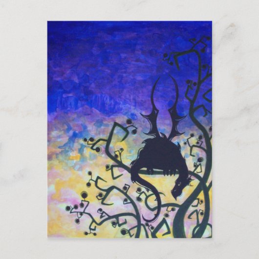 Lurking Dawn dragon silhouette fantasy art postcar Briefkaart (Voorkant)