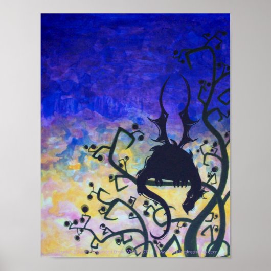 Lurking Dawn dragon silhouette fantasy art poster (Voorkant)