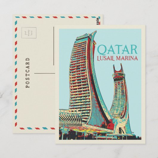 Lusail Marina-gebouwen illustratie Qatar Postcar Briefkaart (Voorkant / Achterkant)