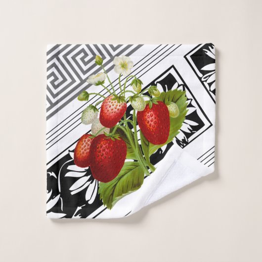 Luscieuze aardbeien op zwart-wit bad handdoek (Wasdoekje)