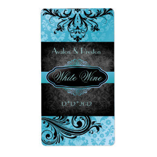 Luscious  Blauwgroen Scroll Bruiloft Wijn Label