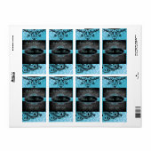 Luscious  Blauwgroen Scroll Bruiloft Wijn Label (Full Sheet)