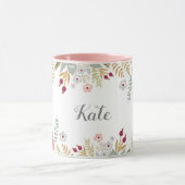 Luscious Floral Personalized Name Two Tone Coffee Mok (Midden)