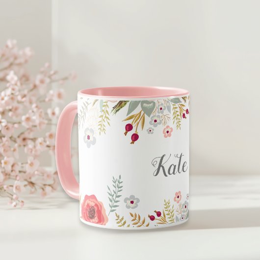 Luscious Floral Personalized Name Two Tone Coffee Mok
