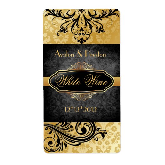 Luscious Gold Scroll Bruiloft Wijn Label (Voorkant)