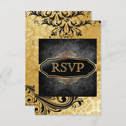 Luscious  Gold Scroll Rsvp Uitnodigingen (Voorkant / Achterkant)