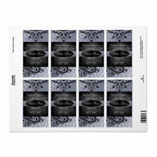 Luscious Grijs Scroll Bruiloft Wijn Label (Full Sheet)