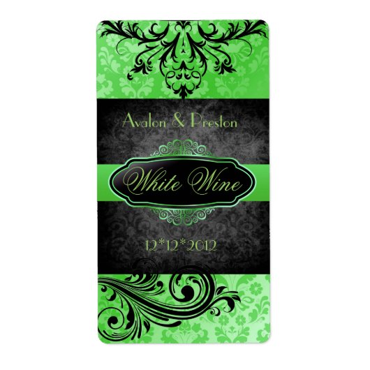 Luscious  Groen Scroll Bruiloft Wijn Label (Voorkant)