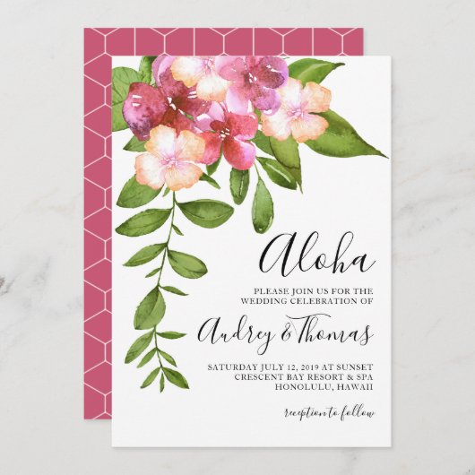 Luscious Leaves Hawaiian Wedding Invitation Kaart (Voorkant / Achterkant)