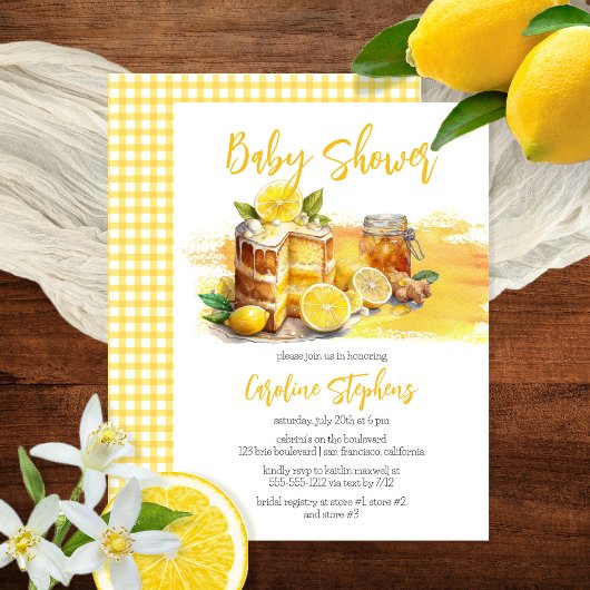 Luscious Lemon Cake Ginger Tea Baby shower Kaart
