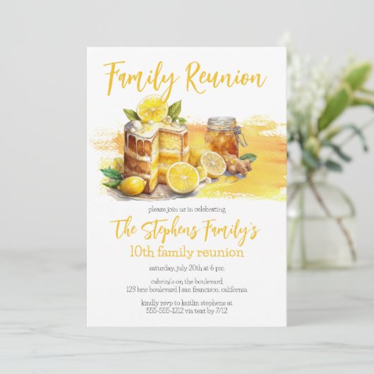 Luscious Lemon Cake Ginger Tea Familiereünie Kaart (Staand voorkant)