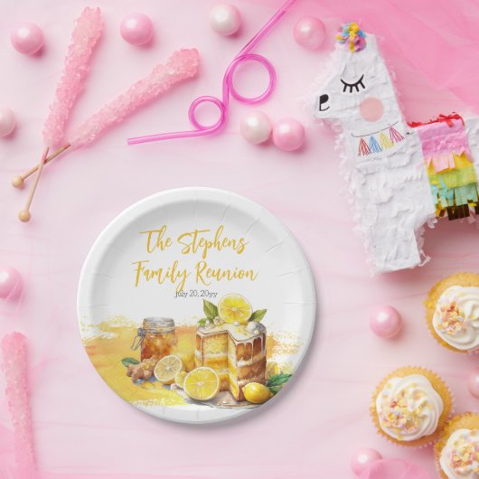 Luscious Lemon Cake Ginger Tea Familiereünie Papieren Bordje (Feest)