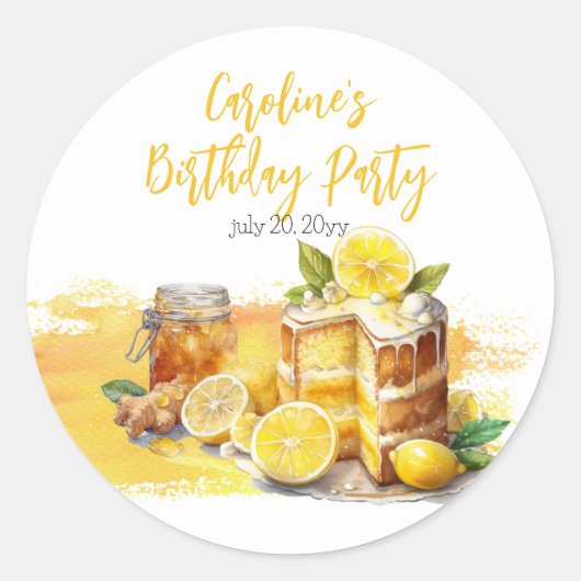 Luscious Lemon Cake Ginger Tea Verjaardagsfeest Ronde Sticker (Voorkant)